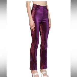 $895 AREA lamé Shimmery Purple cut out back skinny Pants